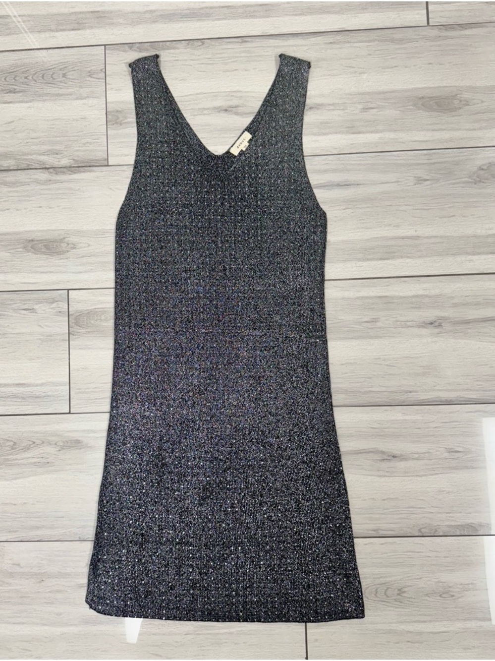 debut Metallic Knit V-Neck Mini Dress - Black/Silver